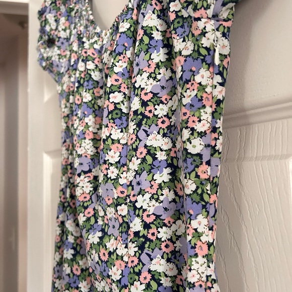 SHEIN Blue and Pink Ruched Puff Sleeve Mini Dress - Picture 4 of 7